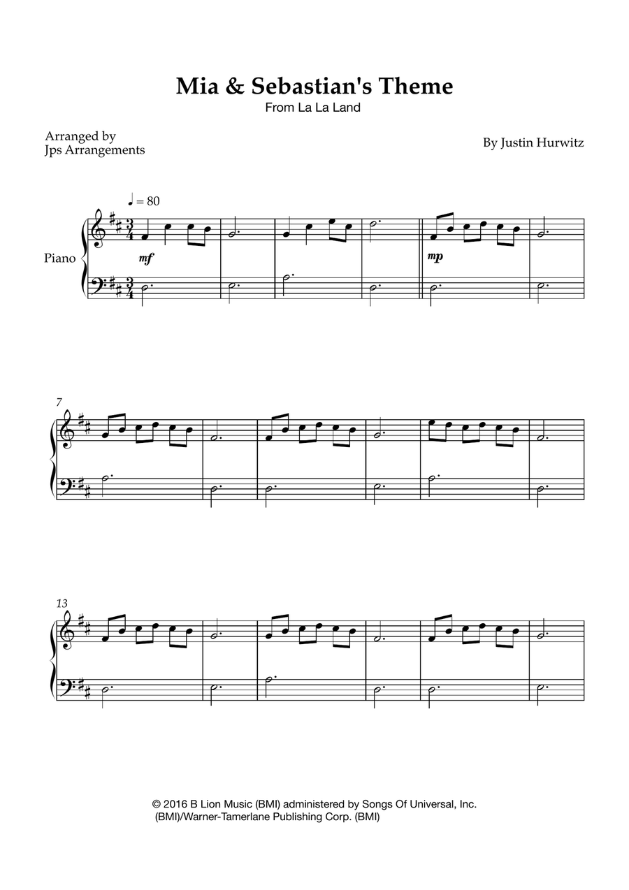 Mia & Sebastian's Theme Easy Piano scores gallery preview page 1