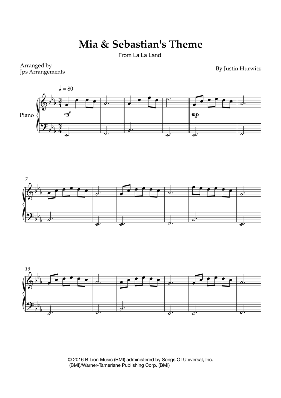 Mia & Sebastian's Theme Easy Piano scores gallery preview page 1