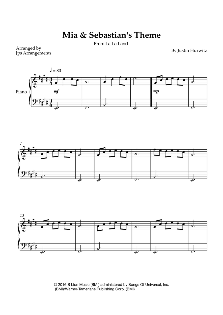 Mia & Sebastian's Theme Easy Piano scores gallery preview page 1