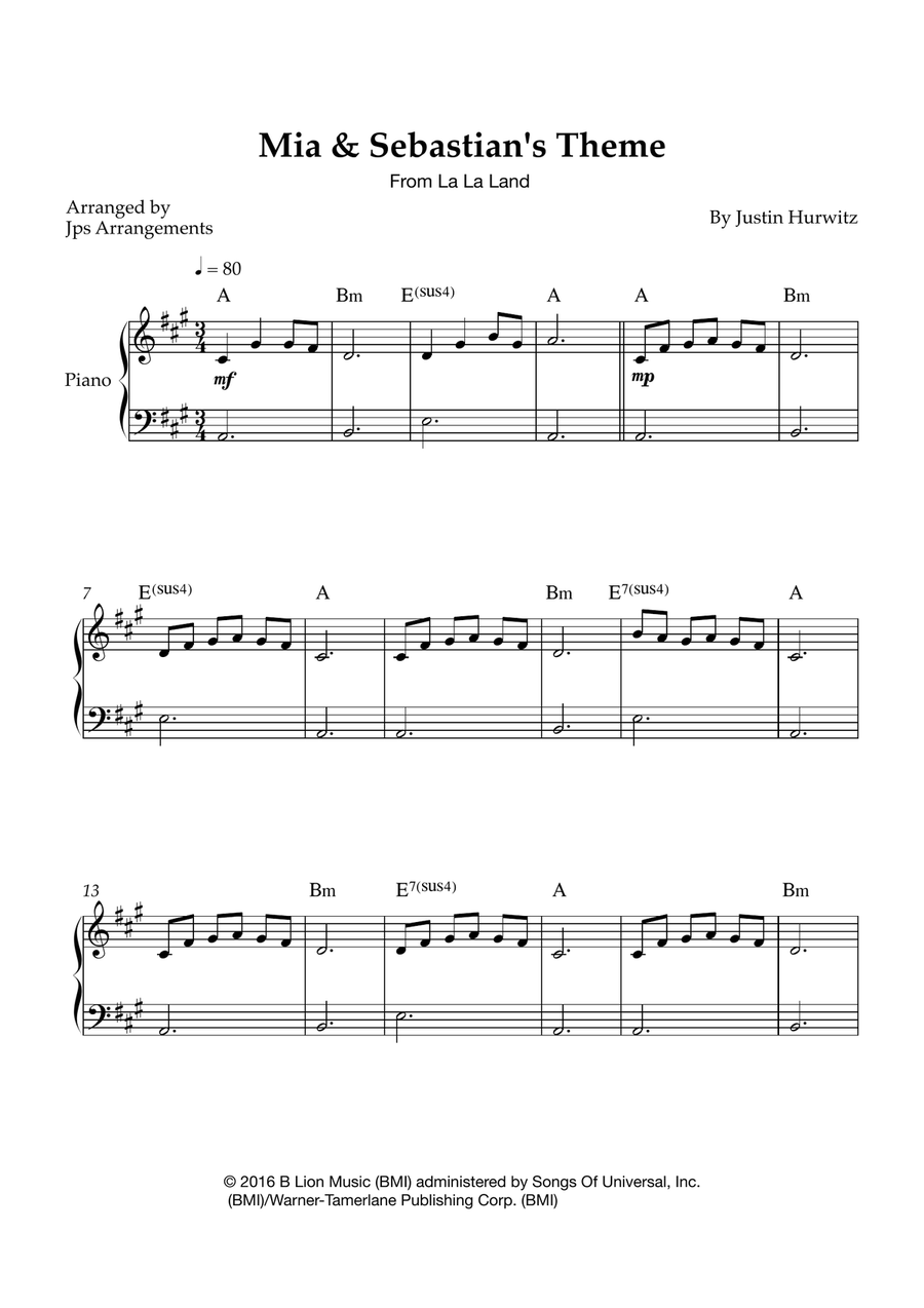 Mia & Sebastian's Theme Easy Piano scores gallery preview page 1