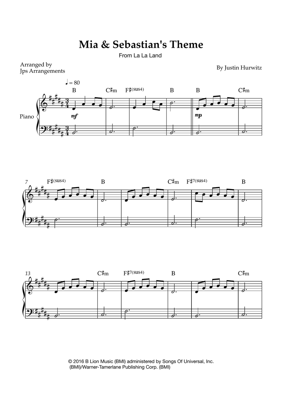 Mia & Sebastian's Theme Easy Piano scores gallery preview page 1