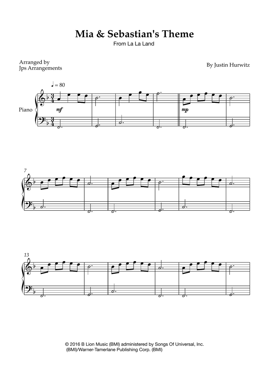 Mia & Sebastian's Theme Easy Piano scores gallery preview page 1