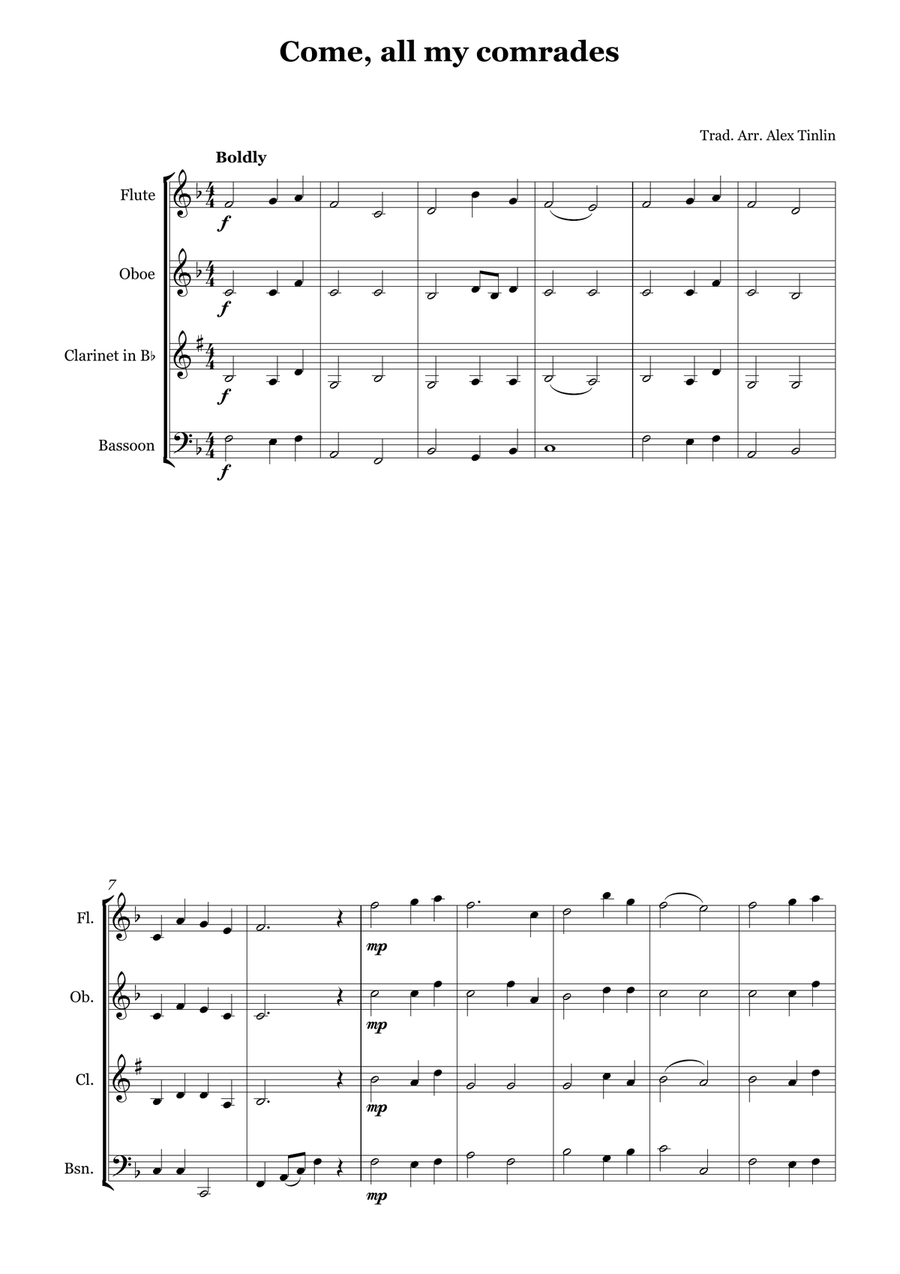 Come, All My Comrades Come, All My Comrades Woodwind Quartet scores gallery preview page 2