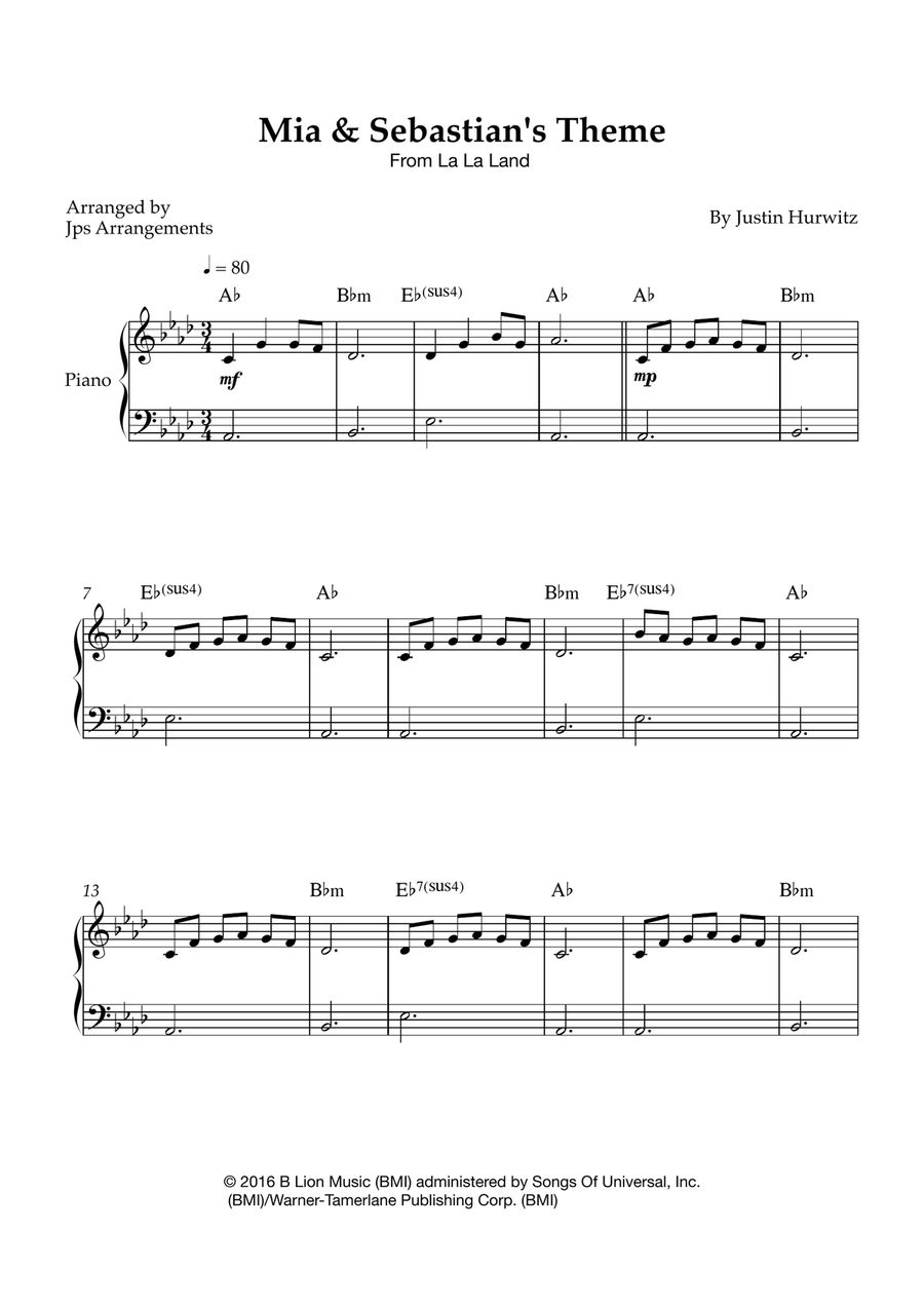 Mia & Sebastian's Theme Easy Piano scores gallery preview page 1
