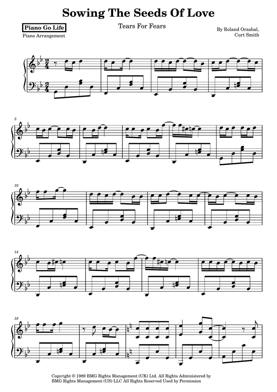 Sowing The Seeds Of Love Sowing The Seeds Of Love Piano Solo scores gallery preview page 1