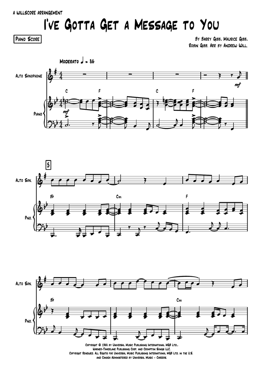I've Gotta Get A Message To You Alto Saxophone scores gallery preview page 1