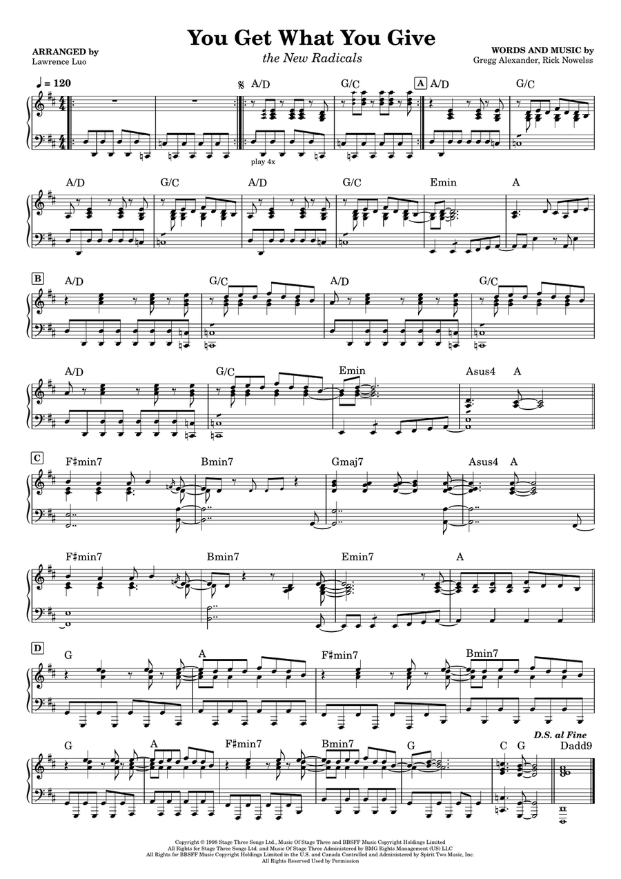 You Get What You Give You Get What You Give Easy Piano scores gallery preview page 1