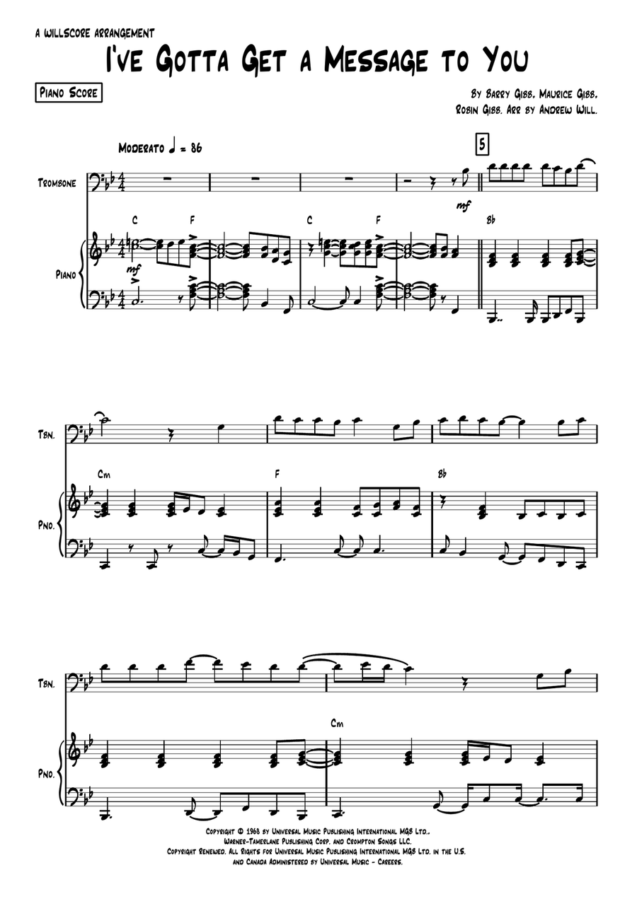 I've Gotta Get A Message To You Piano scores gallery preview page 1