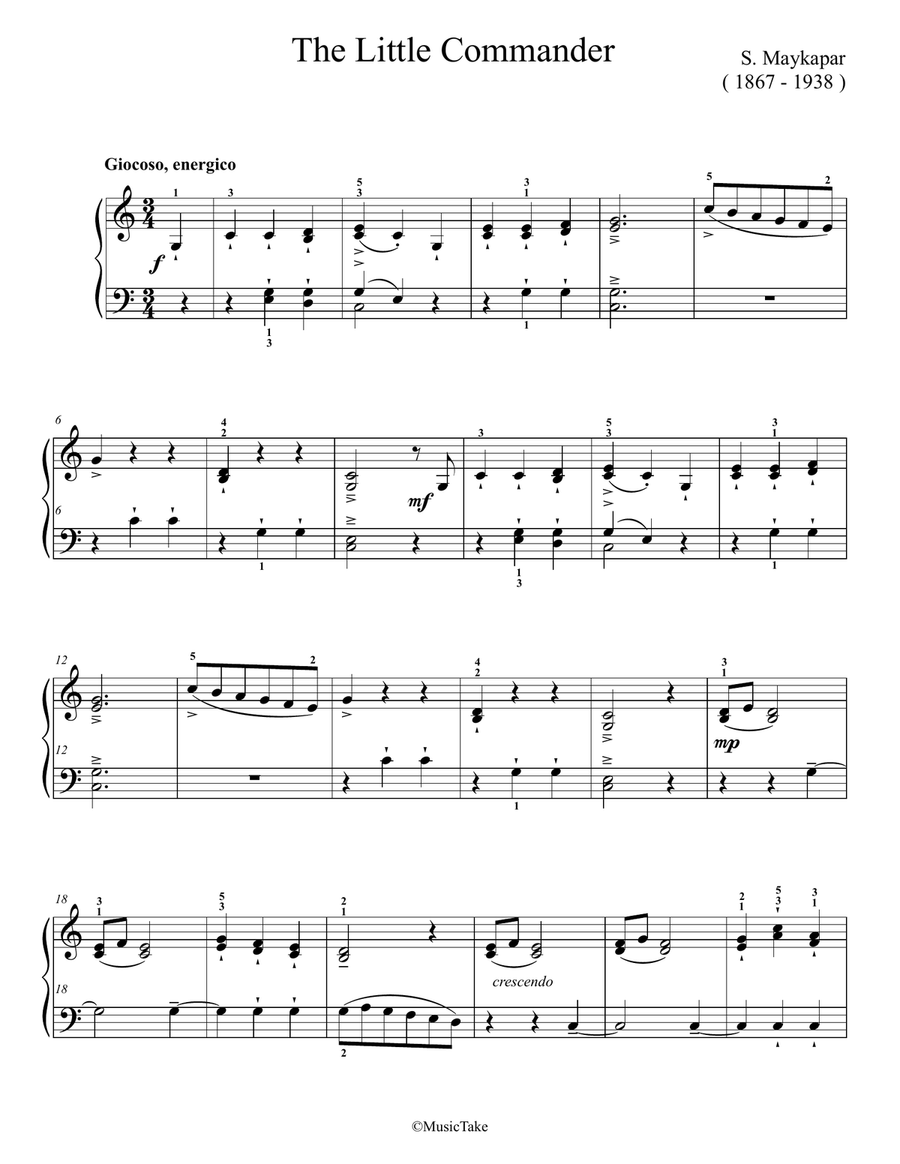 Maykapar The Little Commander Easy Piano scores gallery preview page 1