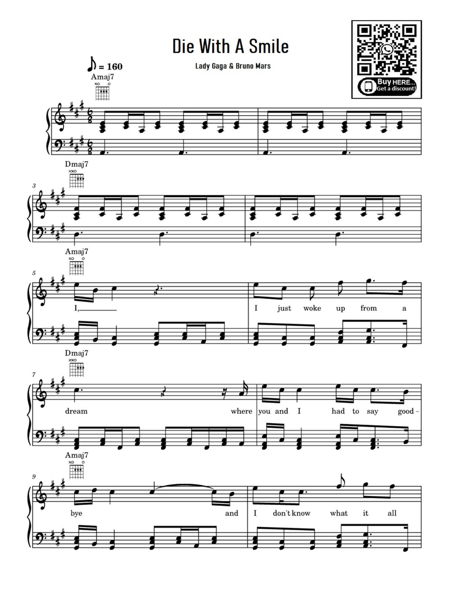 Die With A Smile Die With A Smile Easy Piano scores gallery preview page 1
