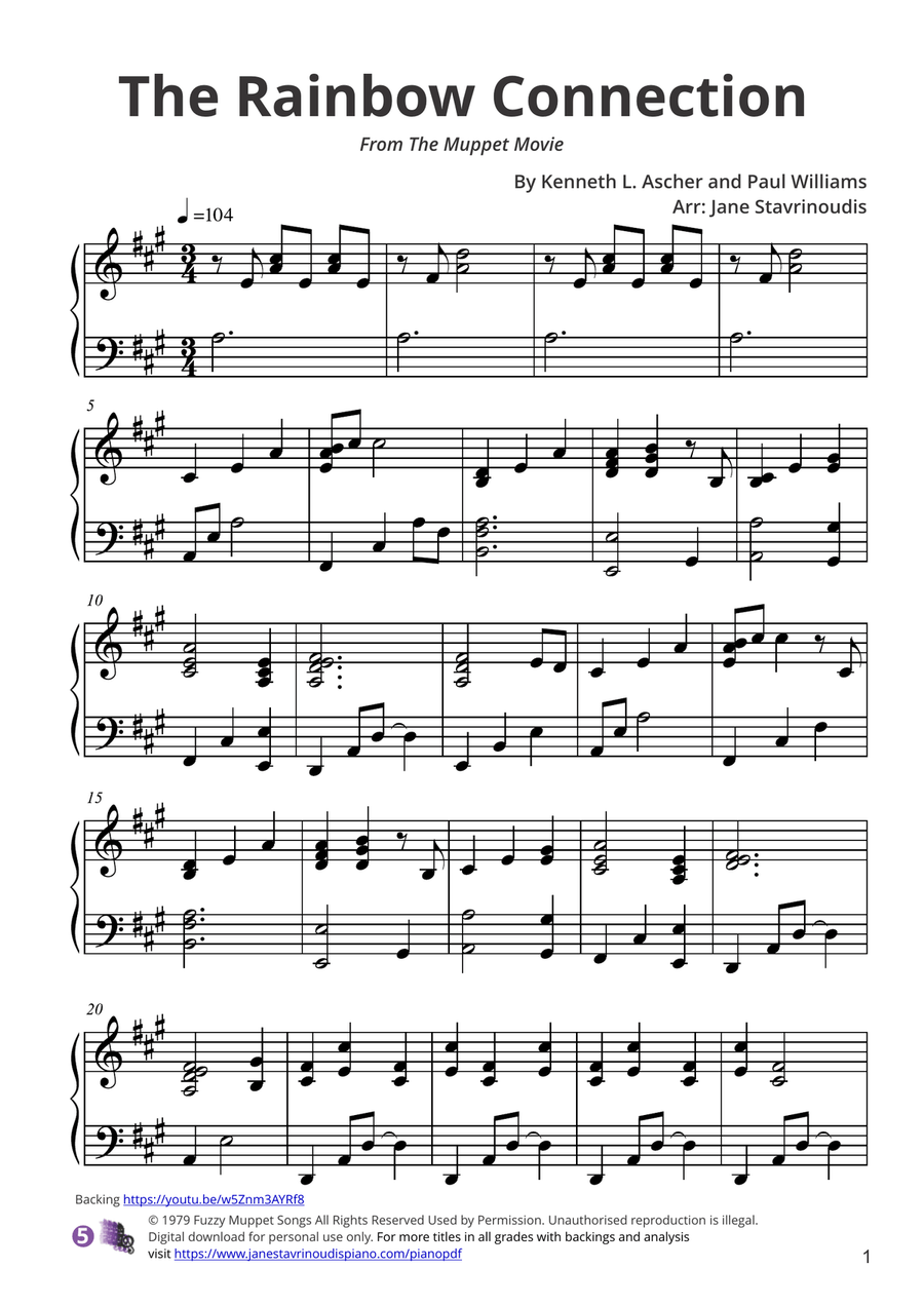 Rainbow Connection Piano Solo scores gallery preview page 1