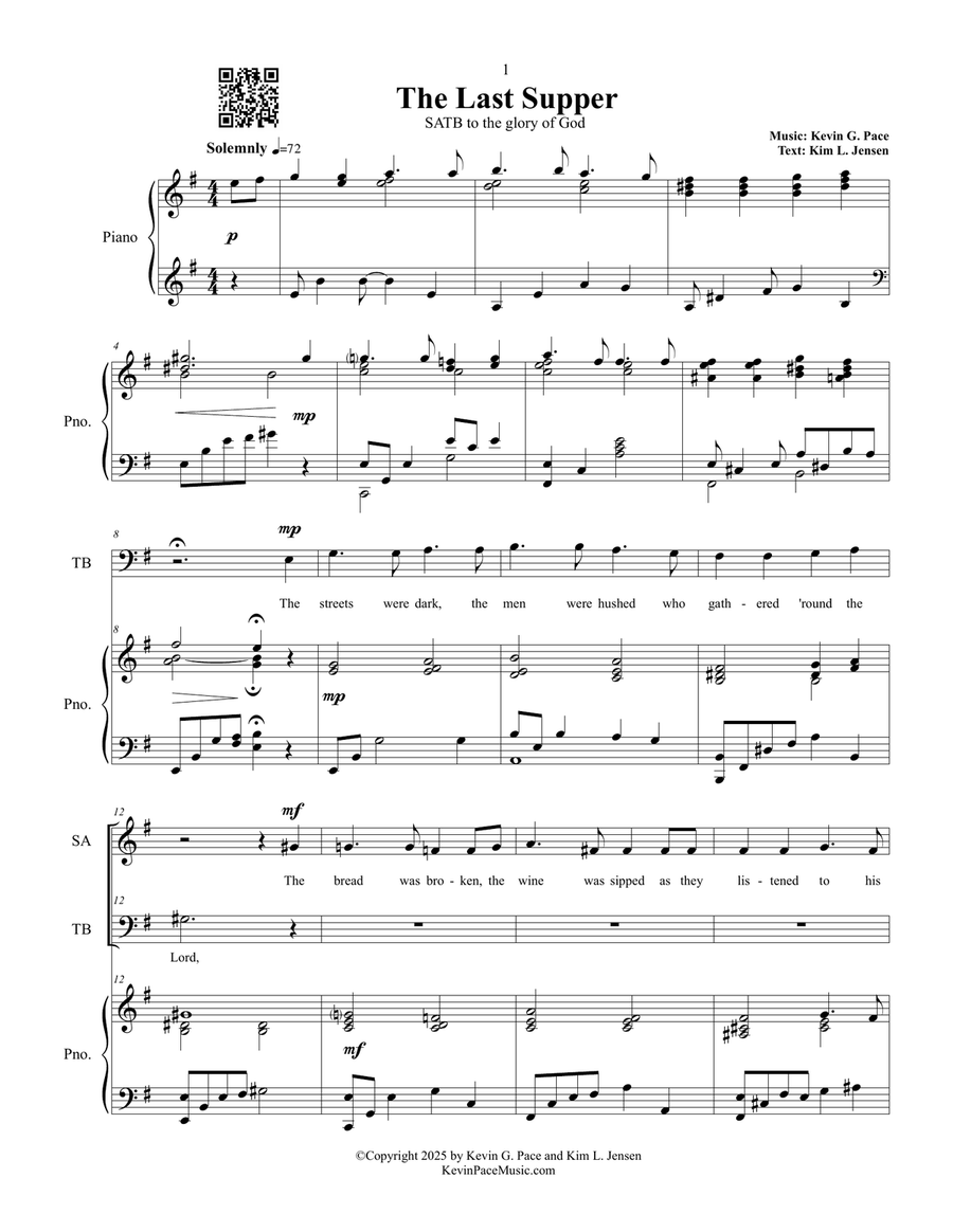 The Last Supper, sacred music for SATB choir (revised 2025) 4-Part scores gallery preview page 2