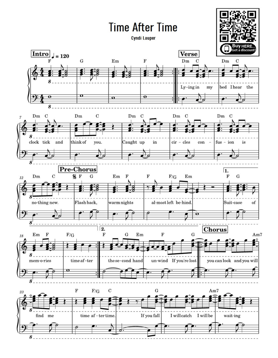 Time After Time Time After Time Easy Piano scores gallery preview page 1