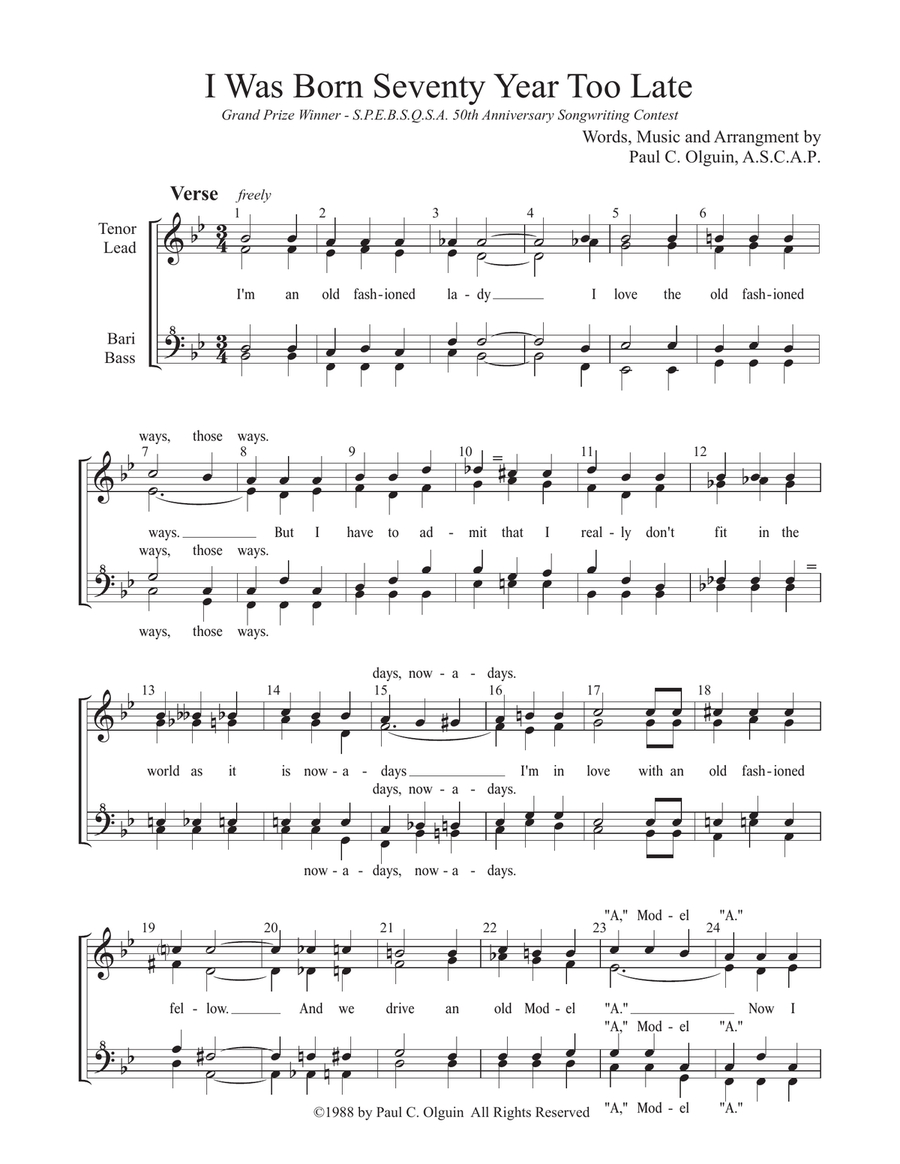 I Was Born Seventy Years Too Late SSAA scores gallery preview page 1