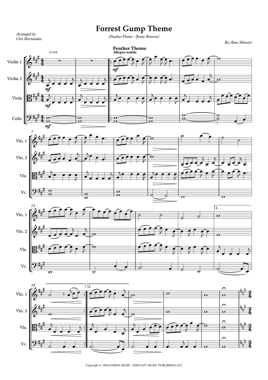 Forrest Gump Suite String Quartet scores gallery preview page 2