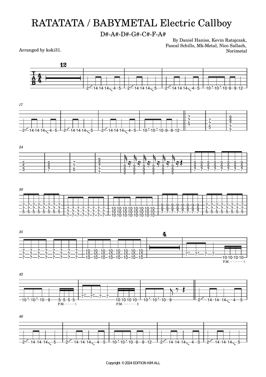 Ratatata Ratatata Guitar Tablature scores gallery preview page 1