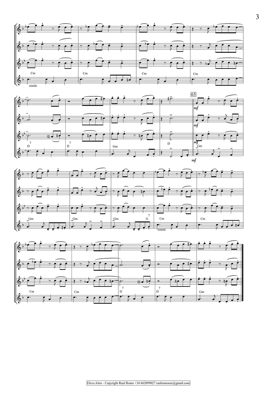 Student Sax Quartet - ELEVAITOR Saxophone Quartet scores gallery preview page 3