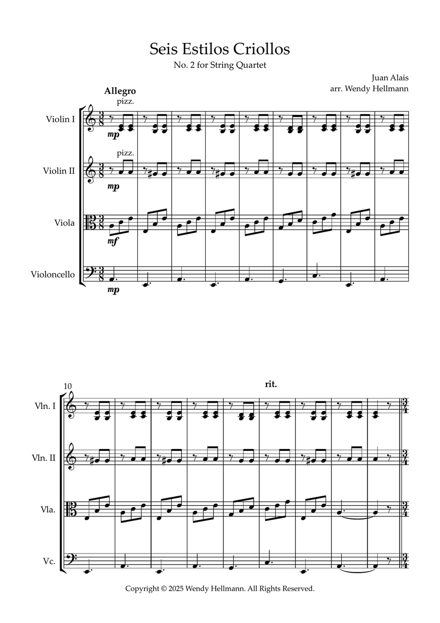 Seis Estilos Criollos, No. 2 (String Quartet) String Quartet scores gallery preview page 1