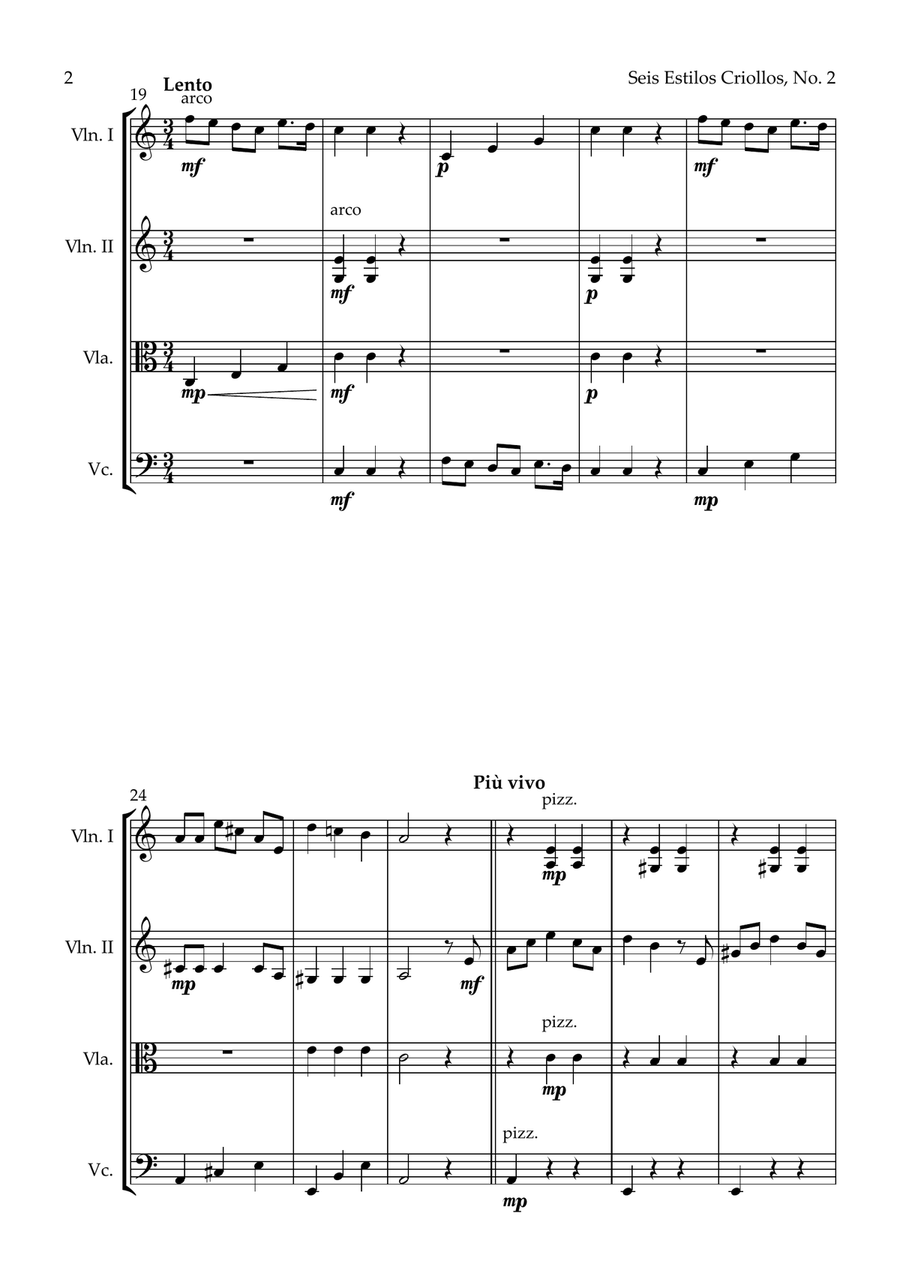 Seis Estilos Criollos, No. 2 (String Quartet) String Quartet scores gallery preview page 2
