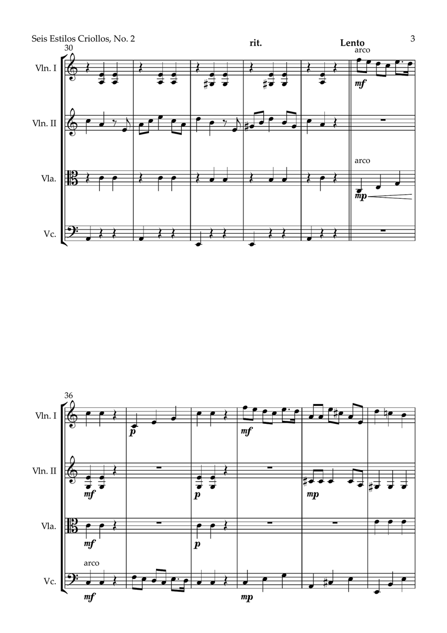 Seis Estilos Criollos, No. 2 (String Quartet) String Quartet scores gallery preview page 3