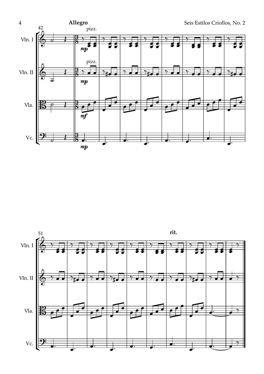 Seis Estilos Criollos, No. 2 (String Quartet) String Quartet scores gallery preview page 4