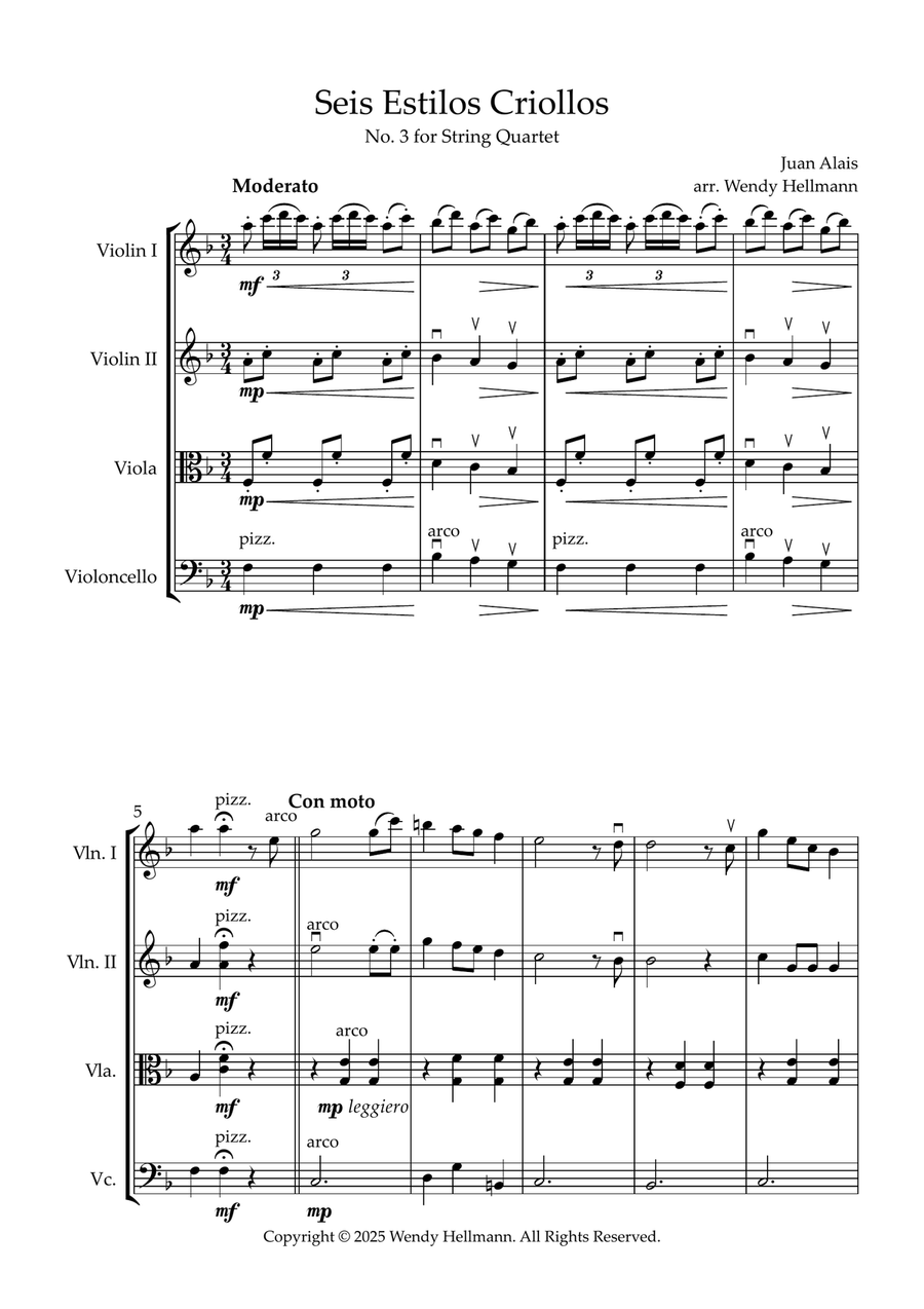 Seis Estilos Criollos, No. 3 (String Quartet) String Quartet scores gallery preview page 1