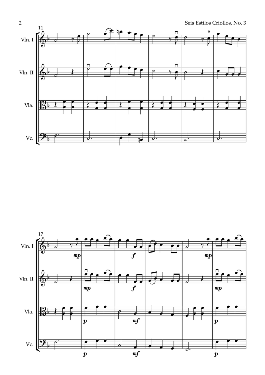 Seis Estilos Criollos, No. 3 (String Quartet) String Quartet scores gallery preview page 2