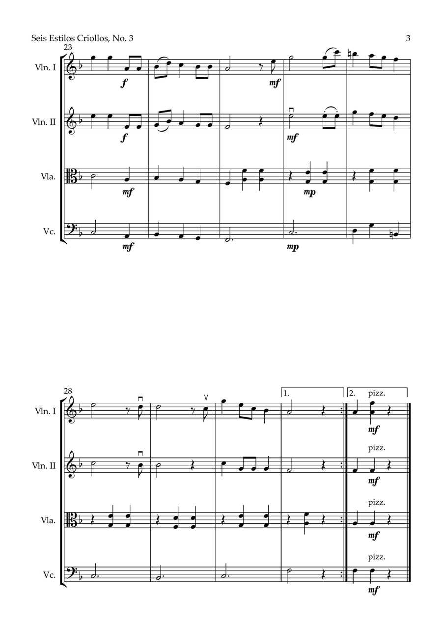 Seis Estilos Criollos, No. 3 (String Quartet) String Quartet scores gallery preview page 3