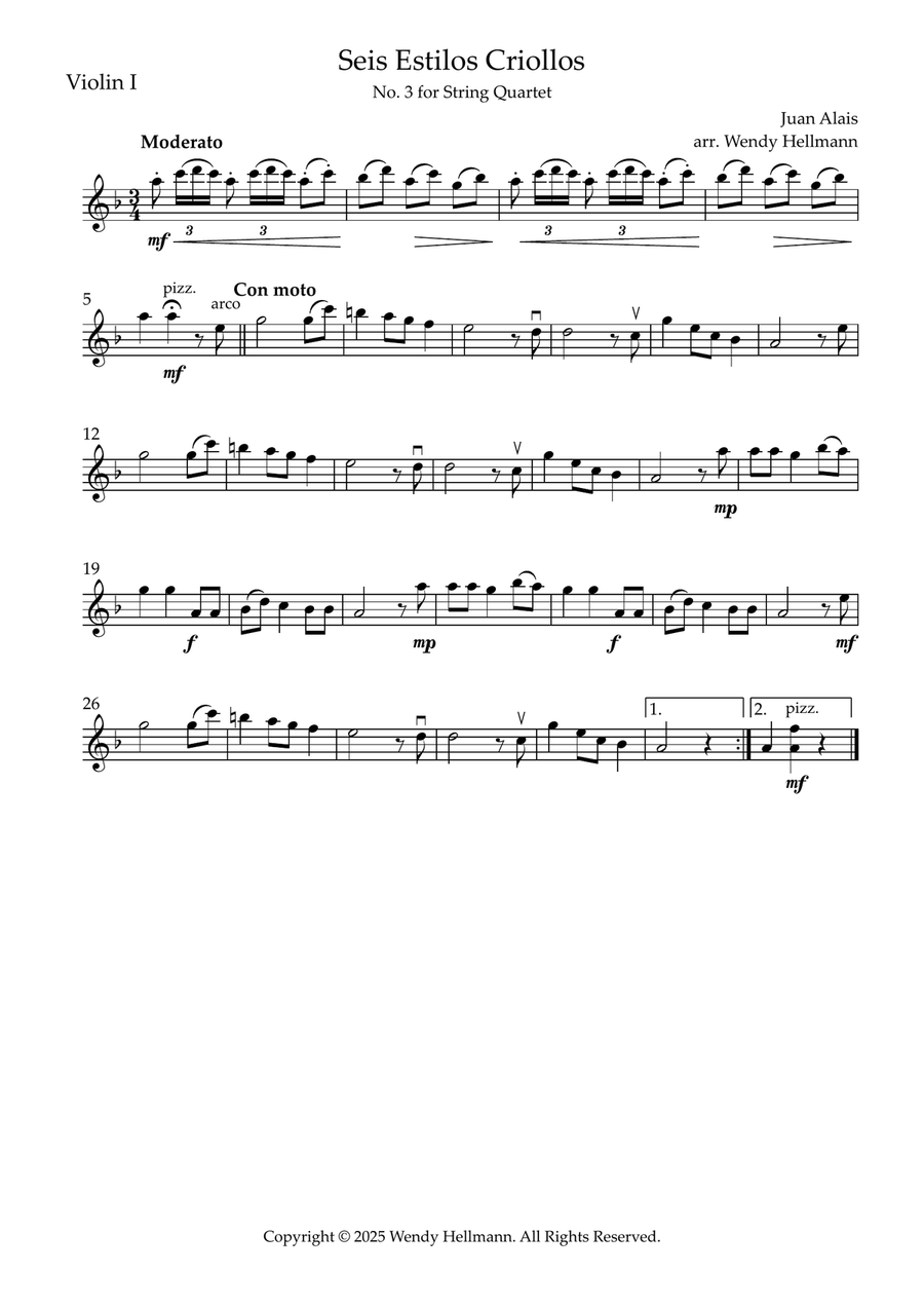 Seis Estilos Criollos, No. 3 (String Quartet) String Quartet scores gallery preview page 4