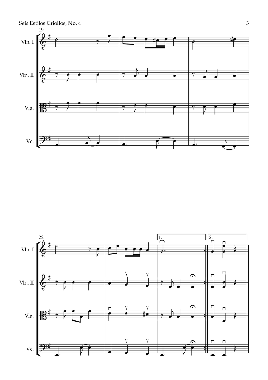 Seis Estilos Criollos, No. 4 (String Quartet) String Quartet scores gallery preview page 3