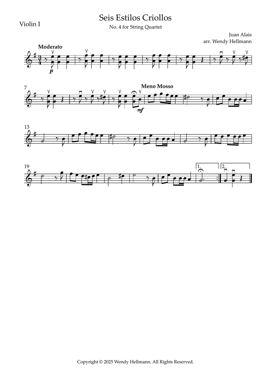 Seis Estilos Criollos, No. 4 (String Quartet) String Quartet scores gallery preview page 4