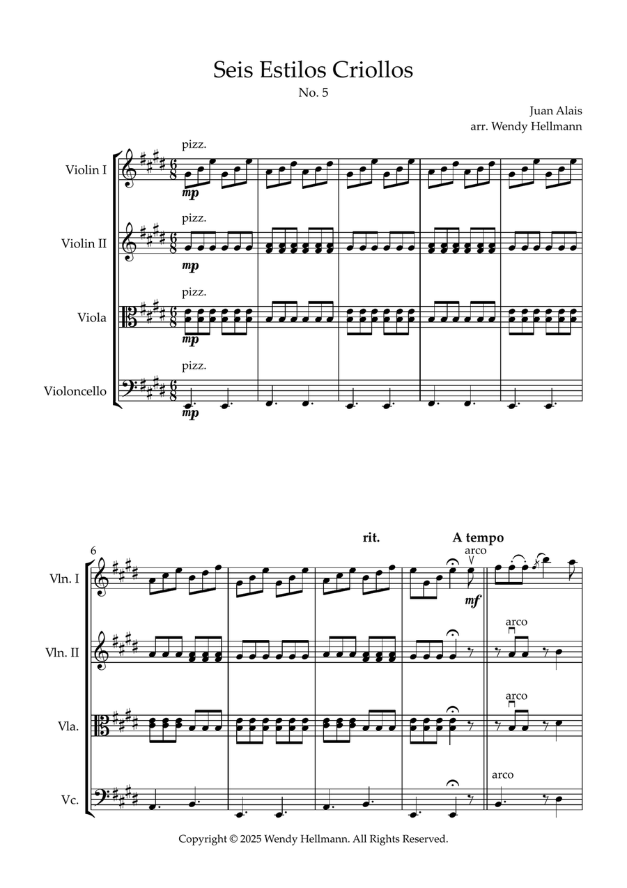 Seis Estilos Criollos, No. 5 (String Quartet) String Quartet scores gallery preview page 1