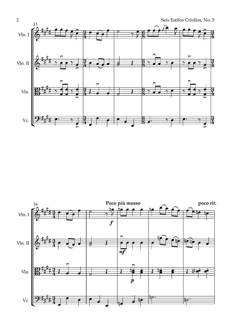 Seis Estilos Criollos, No. 5 (String Quartet) String Quartet scores gallery preview page 2