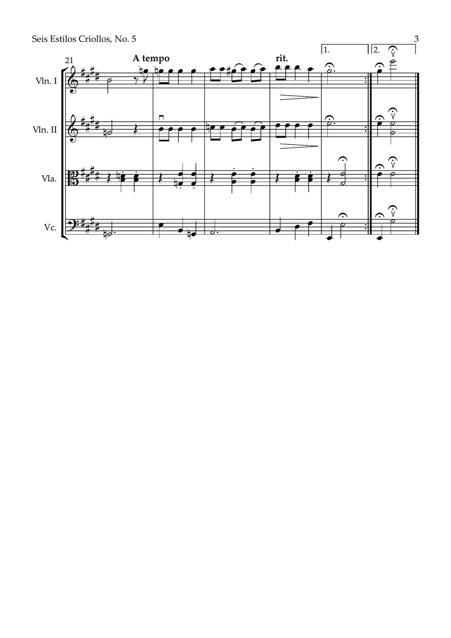 Seis Estilos Criollos, No. 5 (String Quartet) String Quartet scores gallery preview page 3