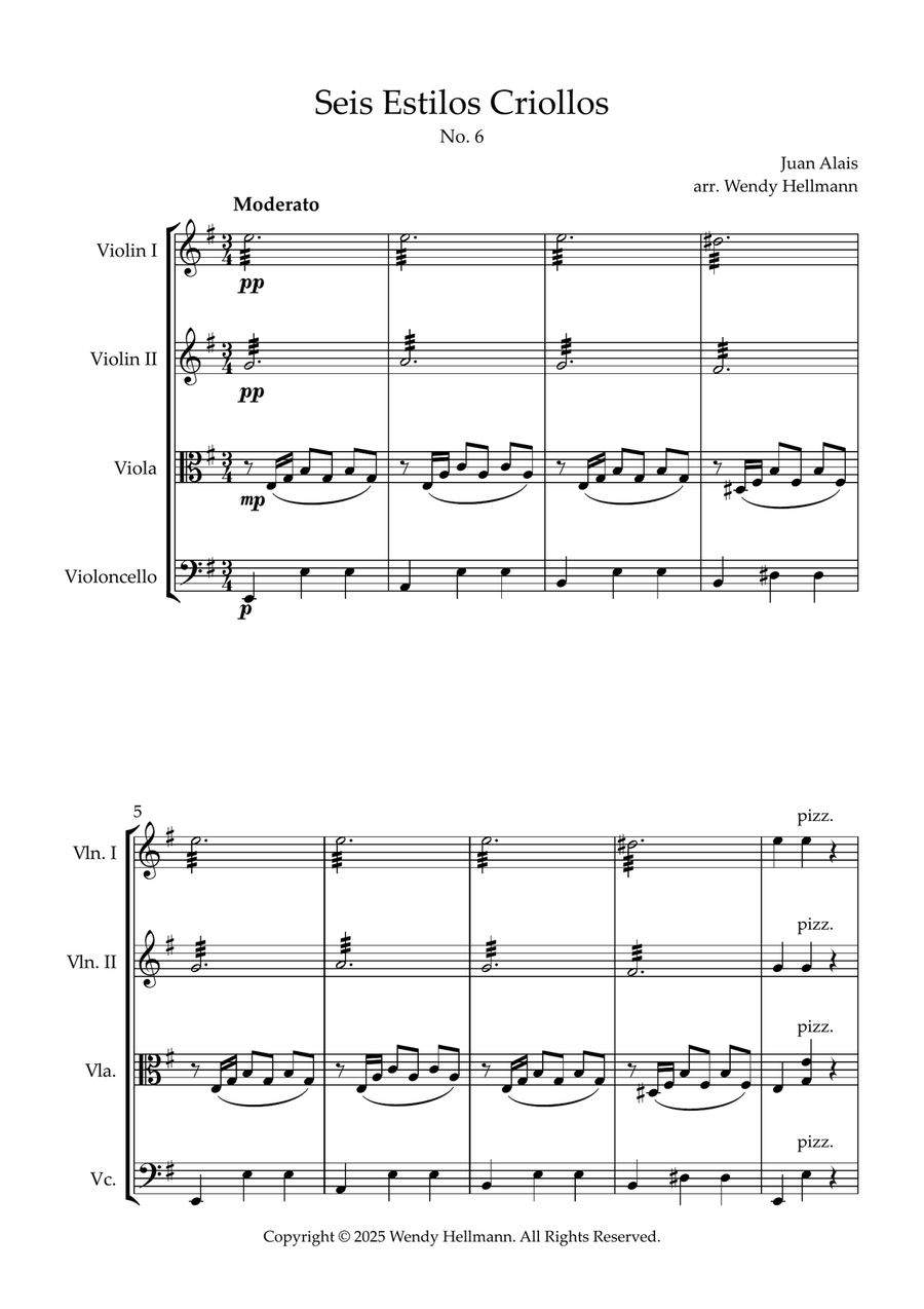 Seis Estilos Criollos, No. 6 (String Quartet) String Quartet scores gallery preview page 1