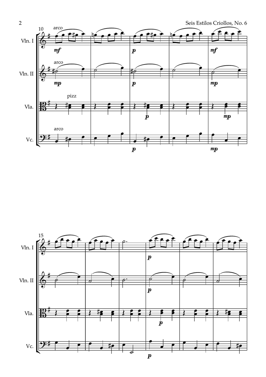 Seis Estilos Criollos, No. 6 (String Quartet) String Quartet scores gallery preview page 2
