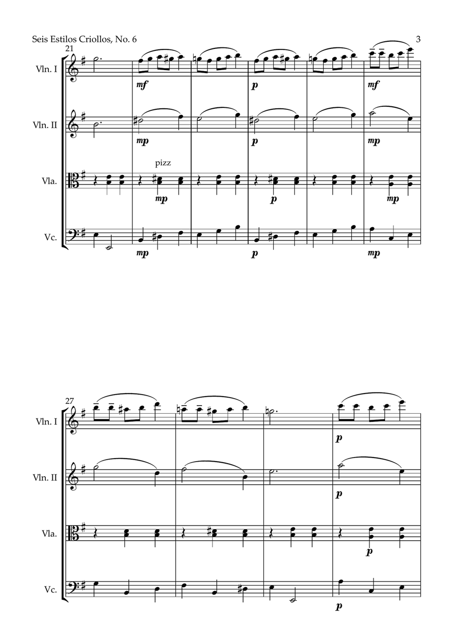 Seis Estilos Criollos, No. 6 (String Quartet) String Quartet scores gallery preview page 3