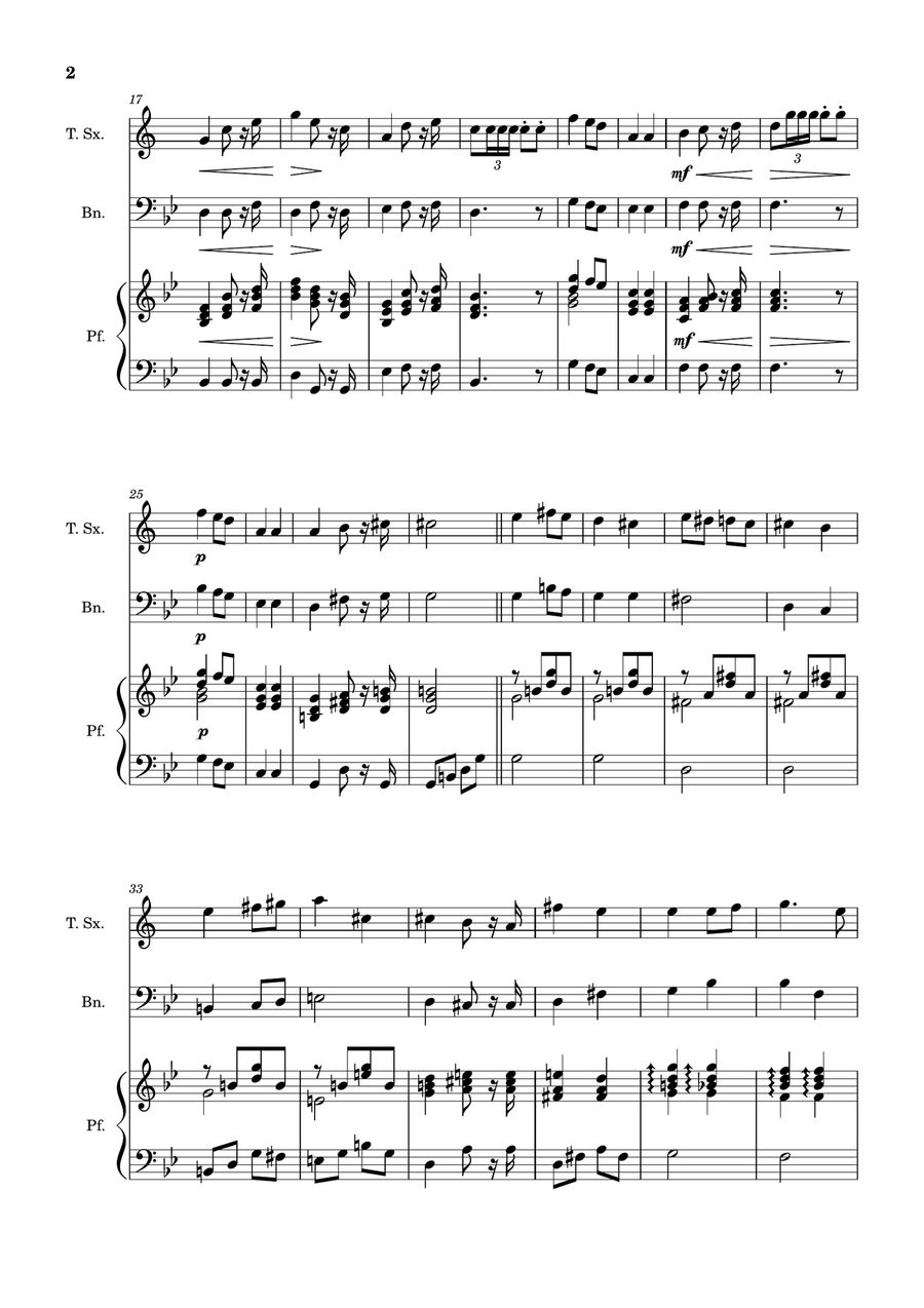 Bridal Chorus. R. Wagner - T. Sax., Bassoon and Piano. Score and Parts. Woodwind Duet scores gallery preview page 2