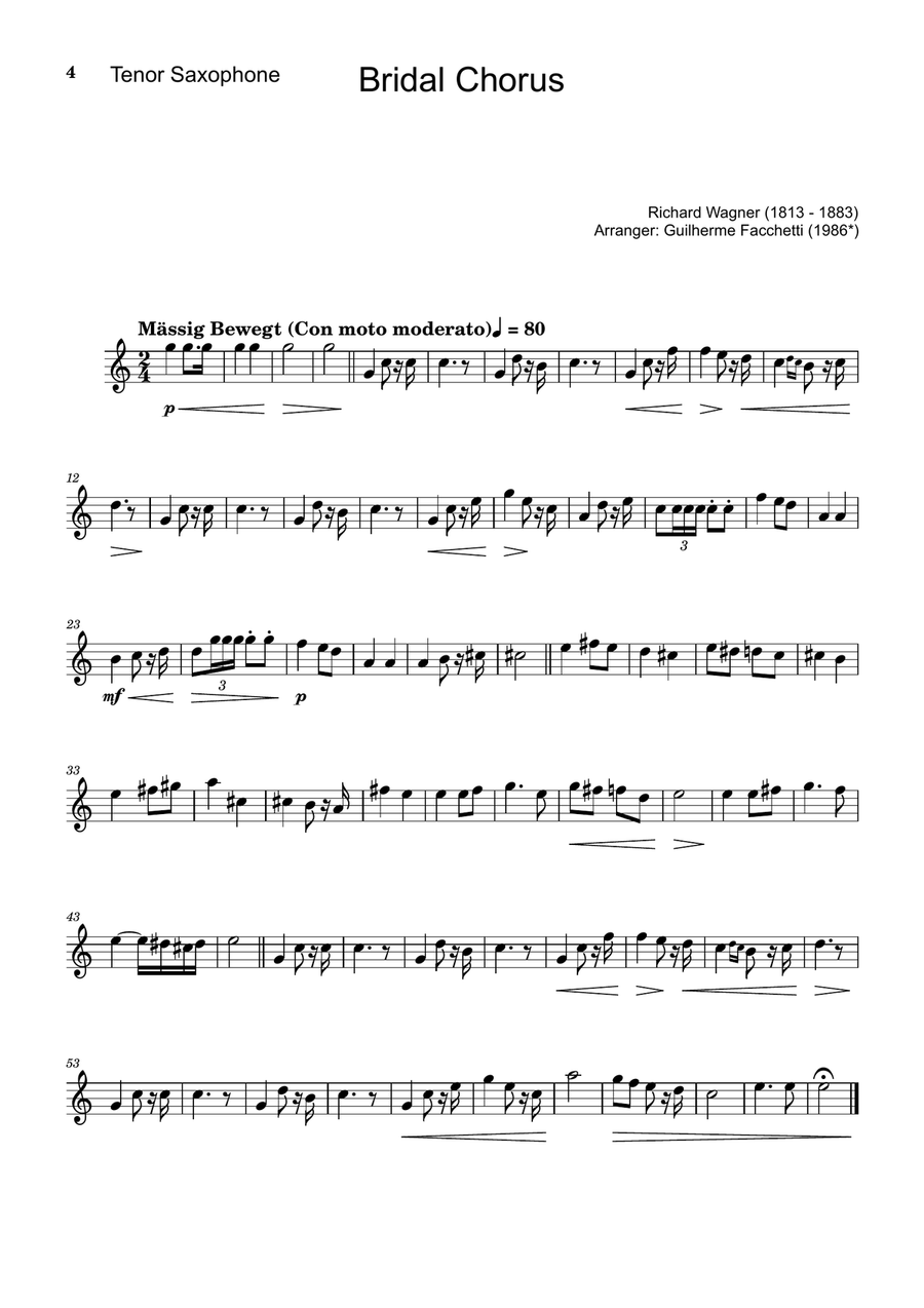 Bridal Chorus. R. Wagner - T. Sax., Bassoon and Piano. Score and Parts. Woodwind Duet scores gallery preview page 4