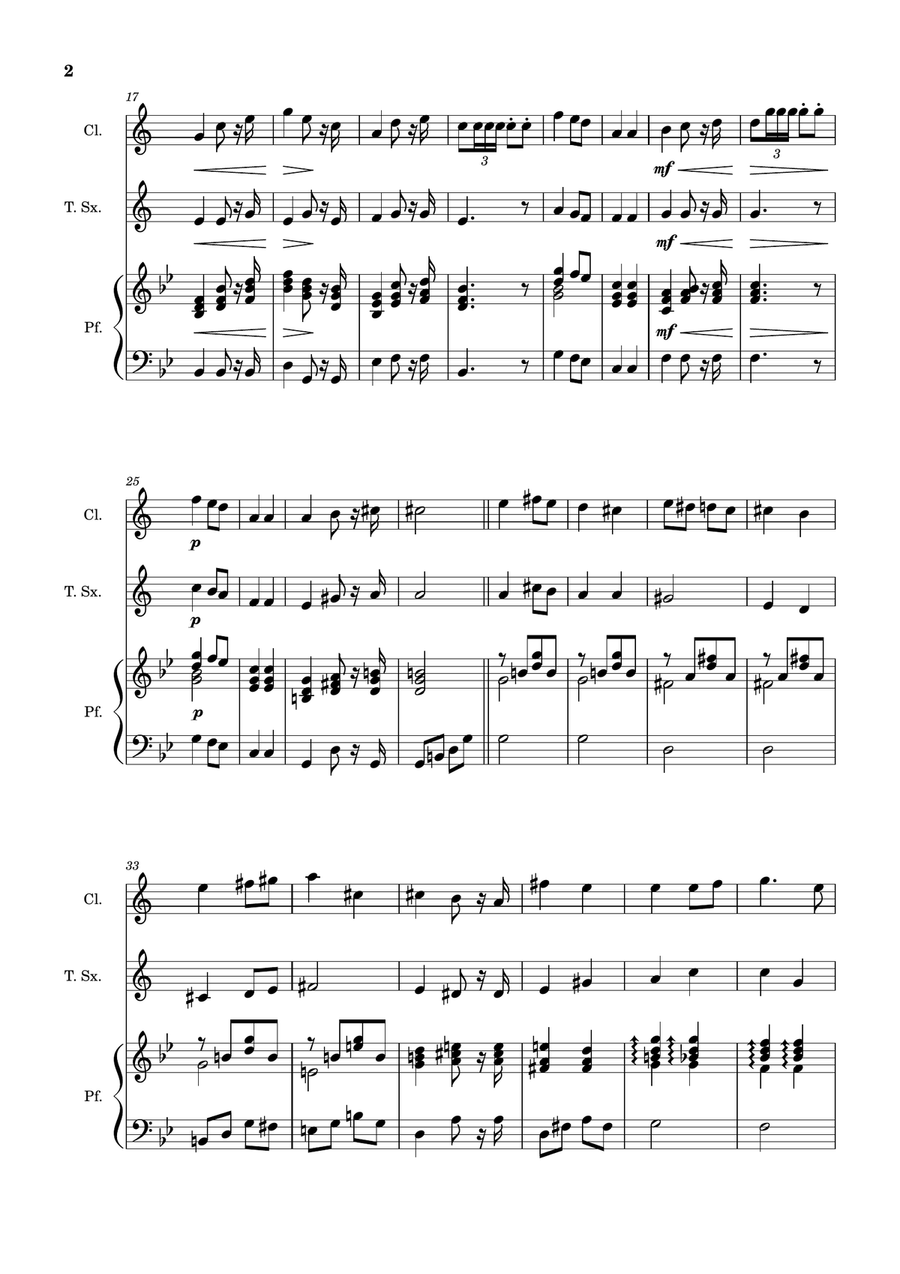 Bridal Chorus. R. Wagner - Clarinet, T. Sax. and Piano. Score and Parts. Woodwind Duet scores gallery preview page 2