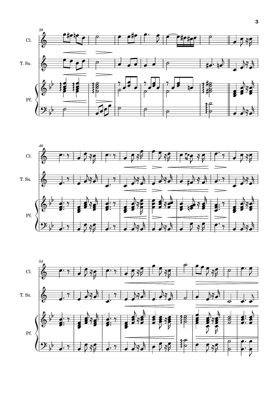 Bridal Chorus. R. Wagner - Clarinet, T. Sax. and Piano. Score and Parts. Woodwind Duet scores gallery preview page 3