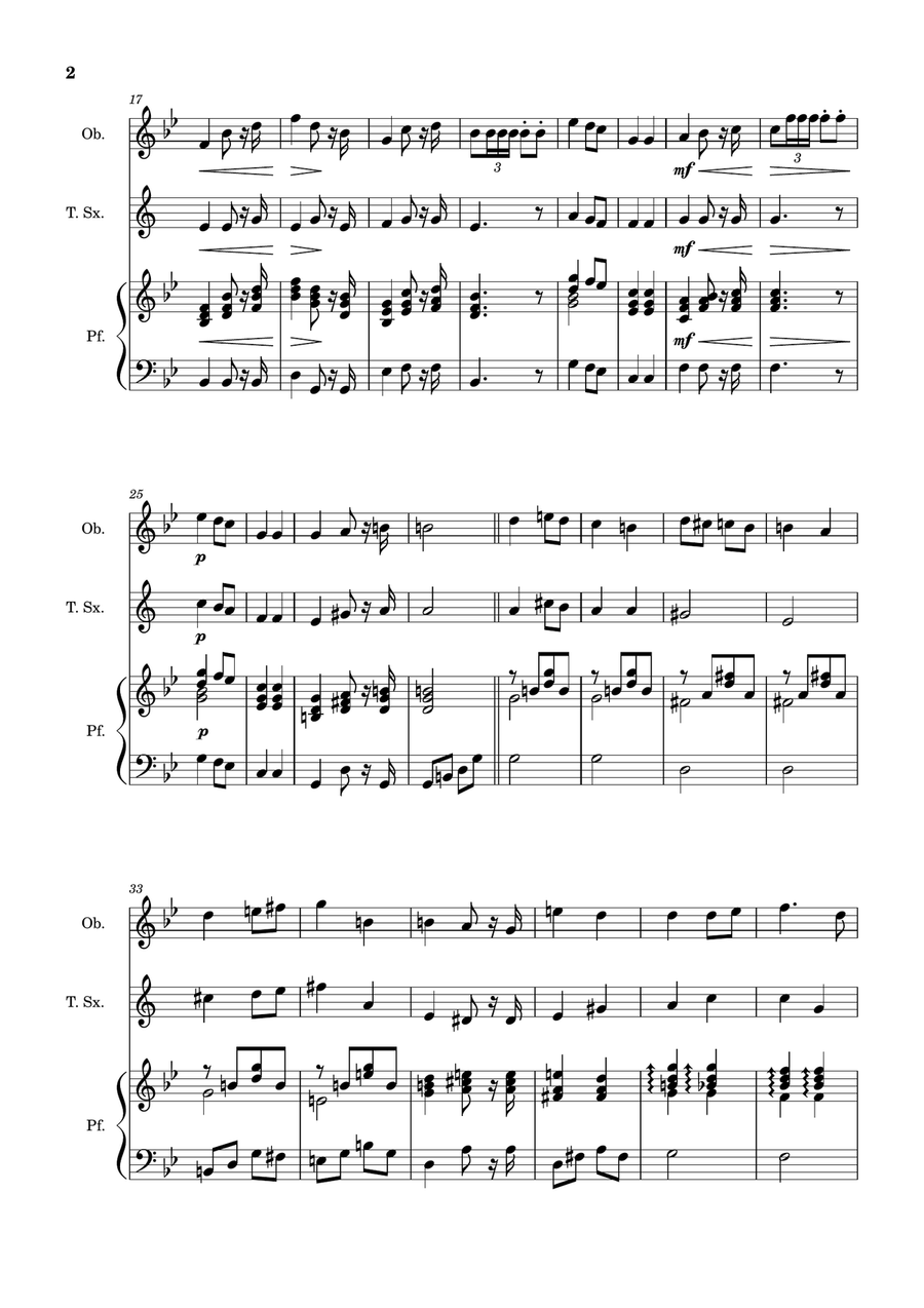 Bridal Chorus. R. Wagner - Oboe, T. Sax. and Piano. Score and Parts. Woodwind Duet scores gallery preview page 2
