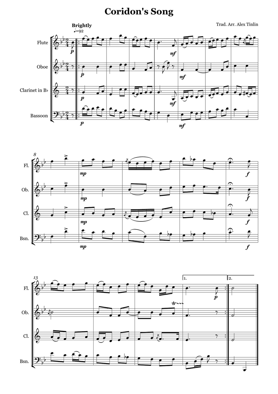 Coridon's Song Coridon's Song Woodwind Quartet scores gallery preview page 2