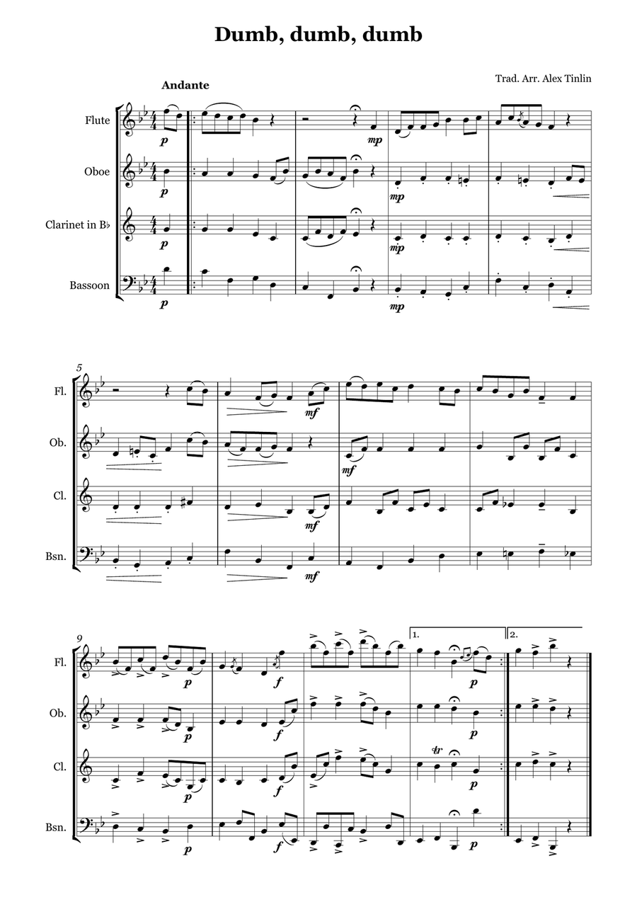Dumb, dumb, dumb Dumb, dumb, dumb Woodwind Quartet scores gallery preview page 2