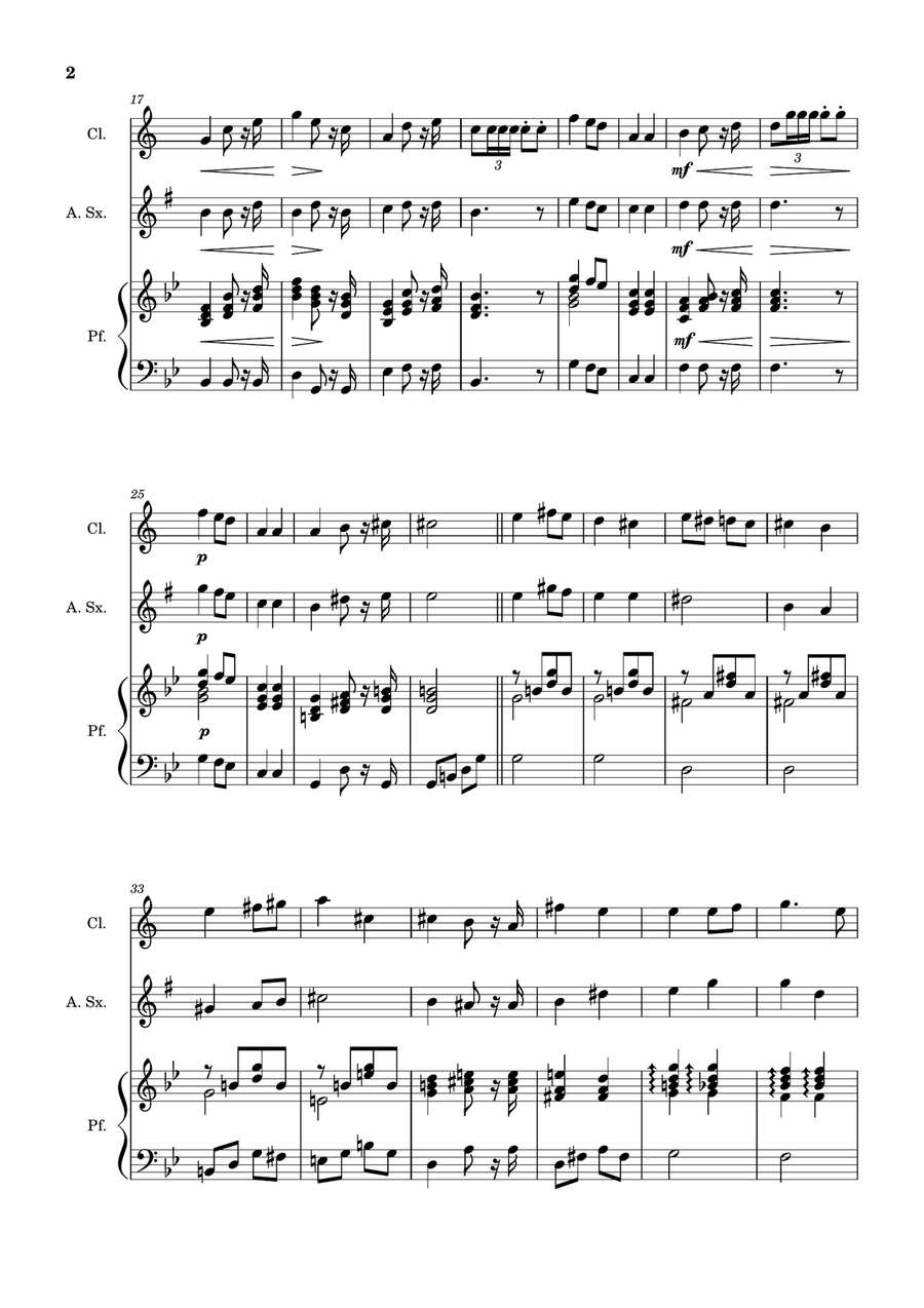 Bridal Chorus. R. Wagner - Clarinet, A. Sax. and Piano. Score and Parts. Woodwind Duet scores gallery preview page 2