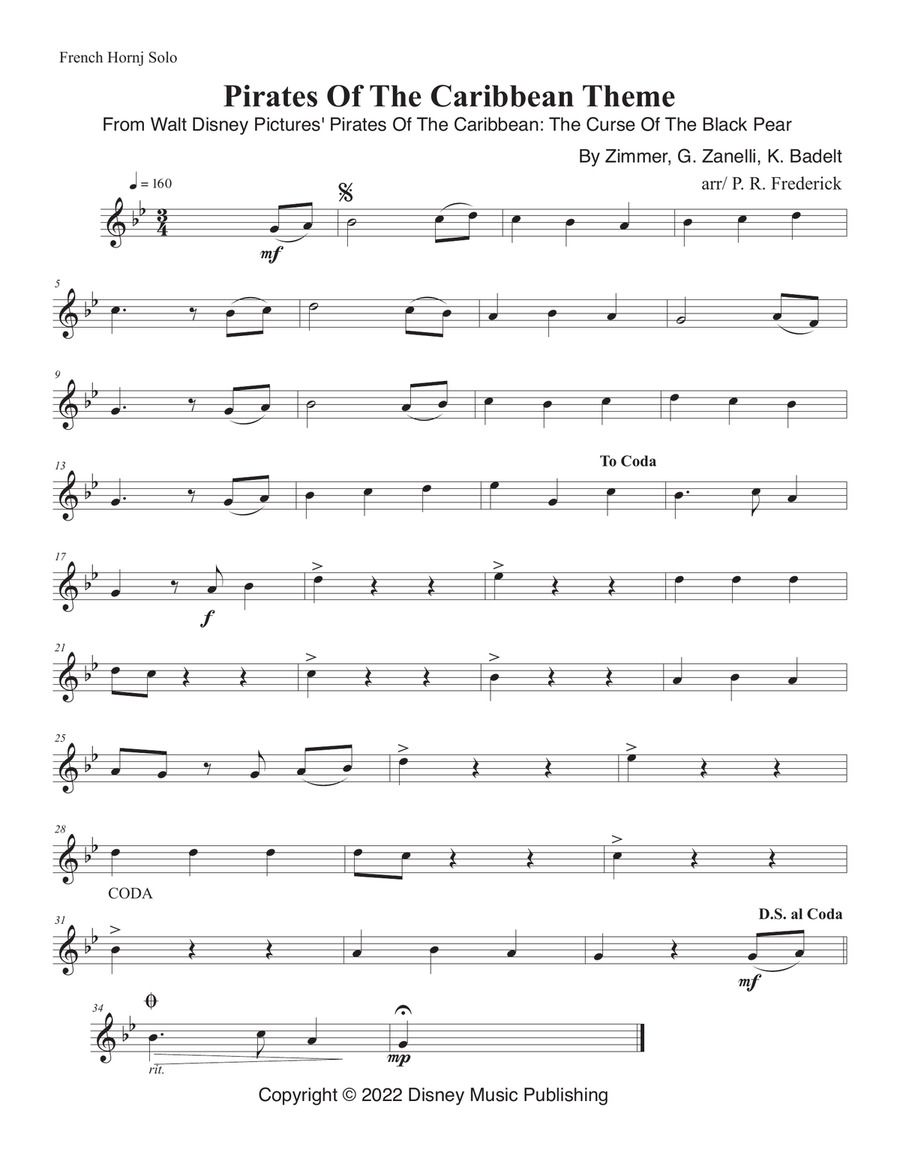 Pirates Of The Caribbean Pirates Of The Caribbean Horn Solo scores gallery preview page 1