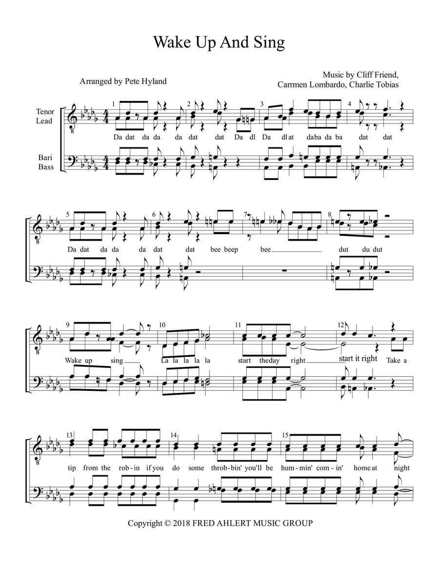 Wake Up And Sing Wake Up And Sing TTBB scores gallery preview page 1