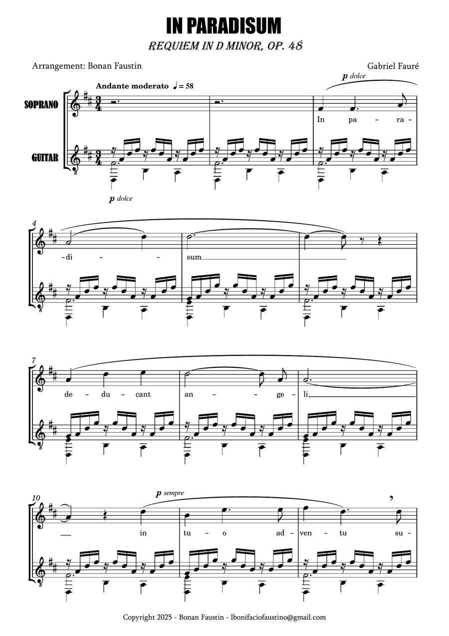 IN PARADISUM [GABRIEL FAURÉ] FOR SOPRANO AND GUITAR Acoustic Guitar scores gallery preview page 2