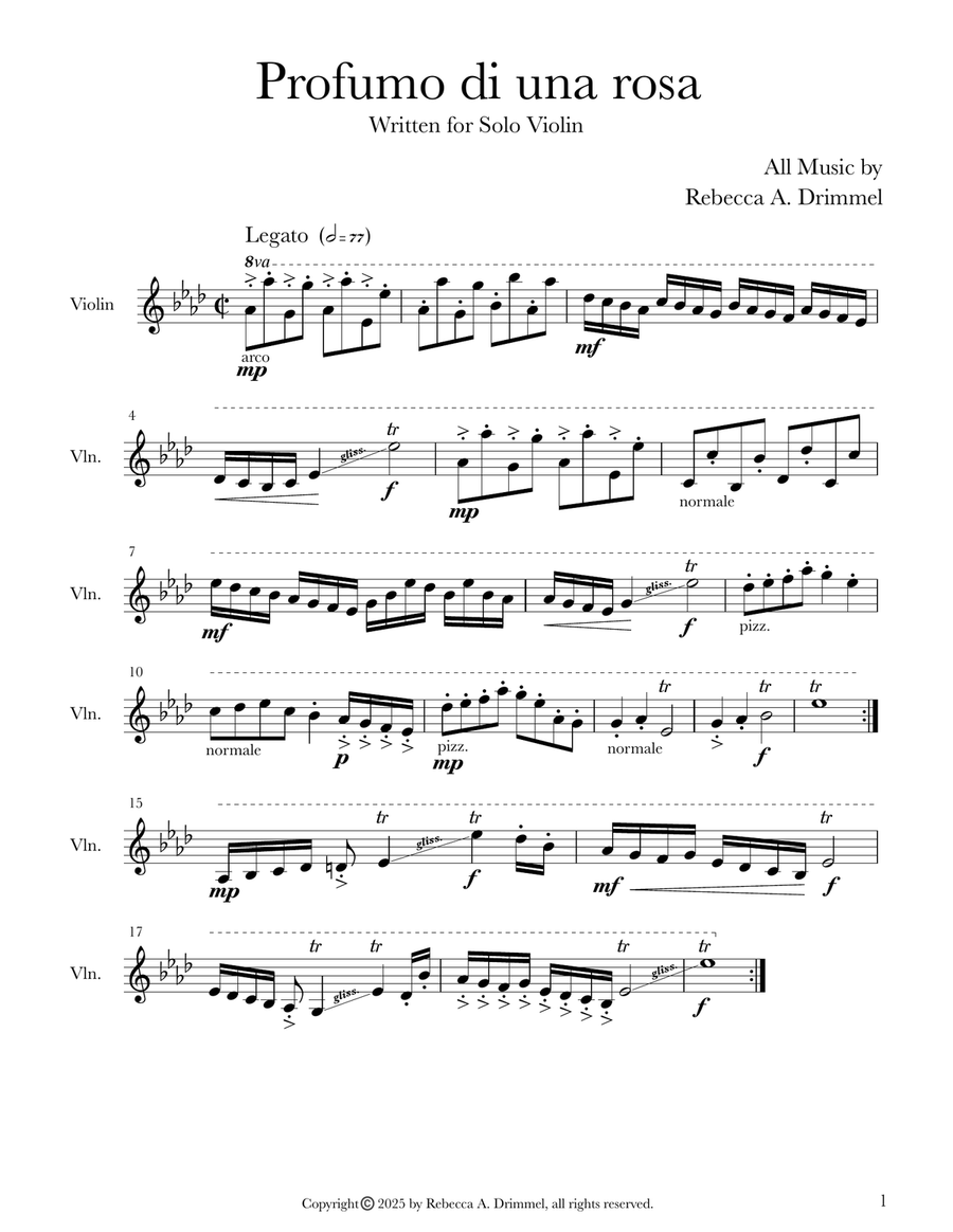 Profumo di una rosa Profumo di una rosa Violin Solo scores gallery preview page 1