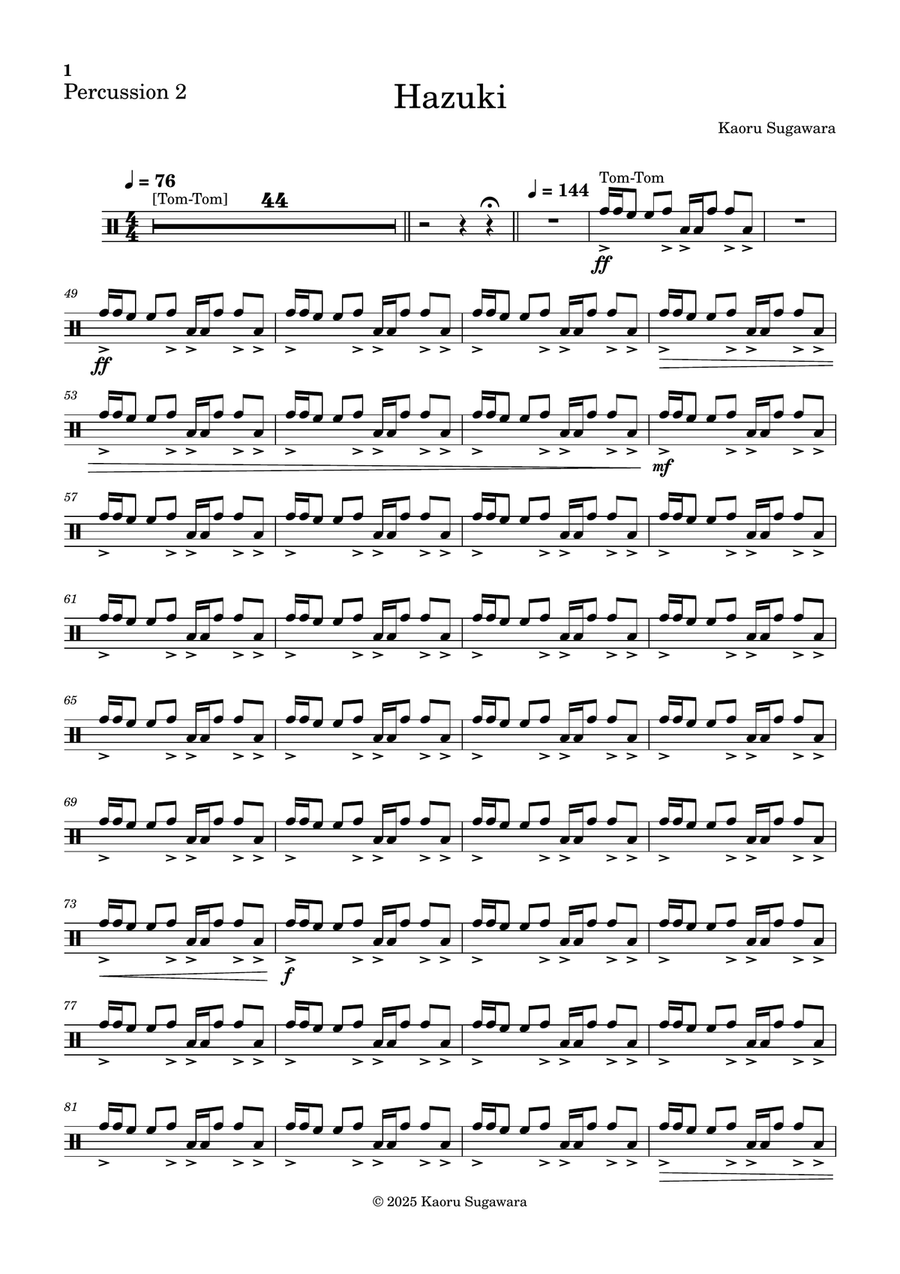 Hazuki (Orchestral version): Percussion 2 (Tom-Tom) Full Orchestra scores gallery preview page 1